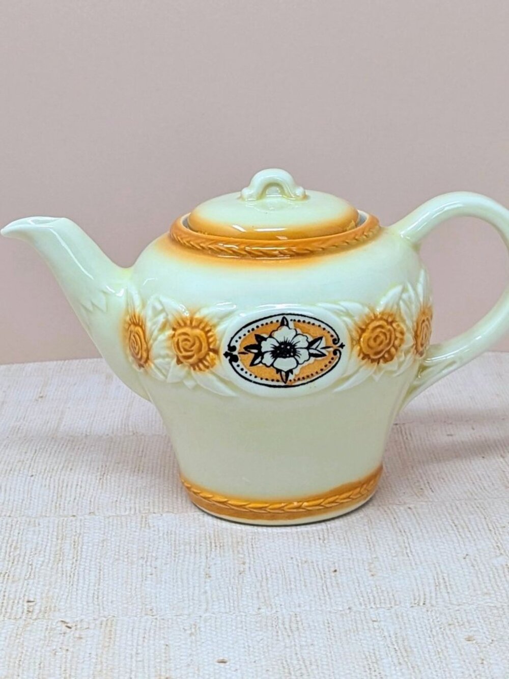 1930s  Brown Medallion Porcelier Vitreous China Teapot